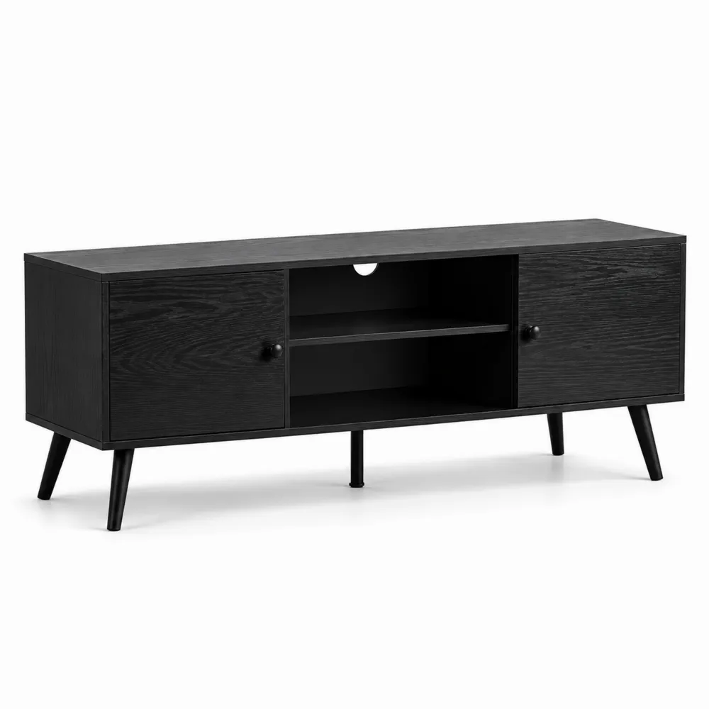 Mueble para TV de MDF Negro con Puertas y Estantes