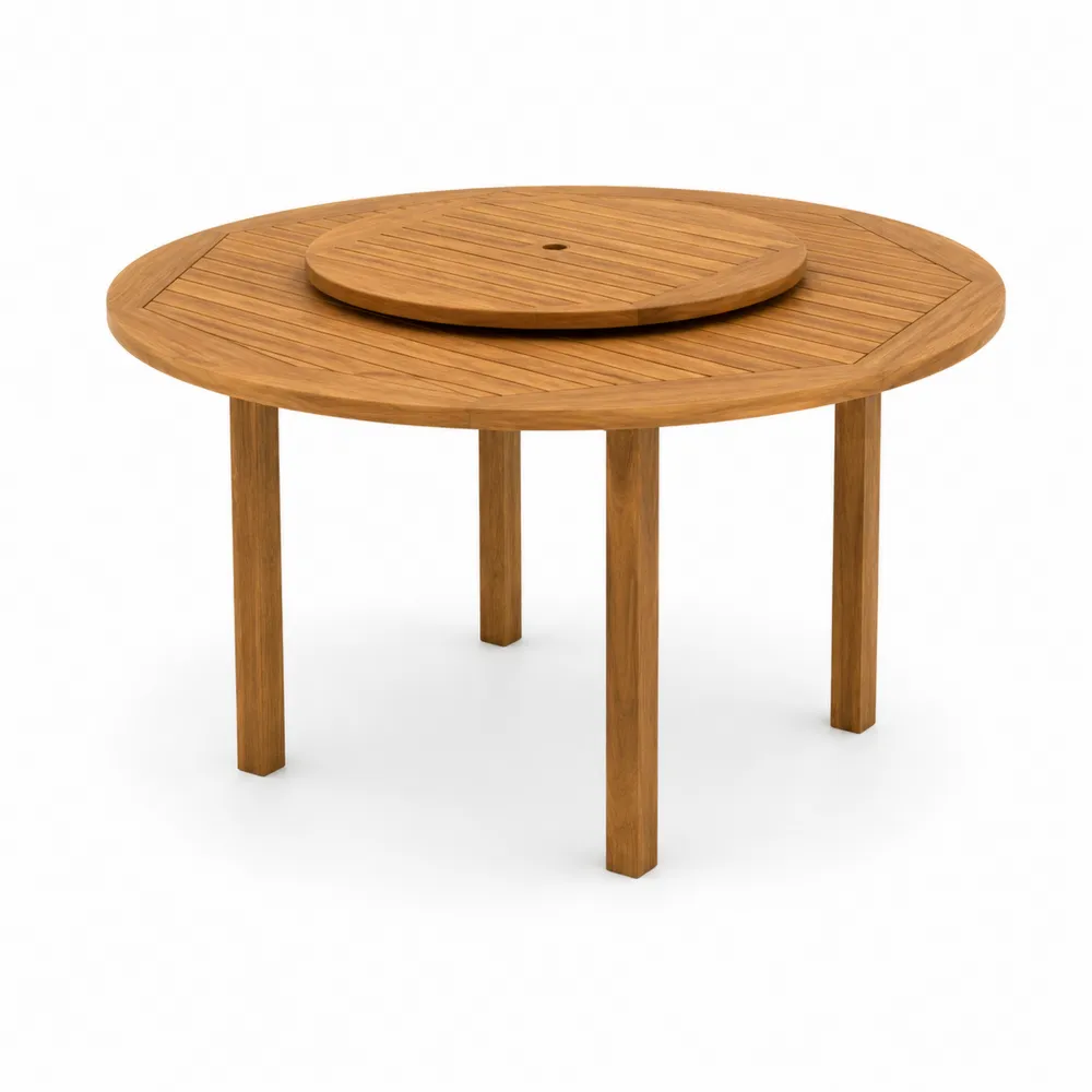 Mesa Redonda de Madera para Exterior con Tablero Giratorio