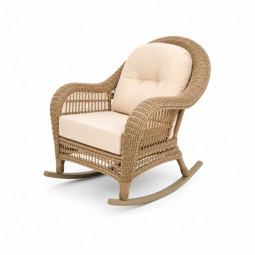 Mecedora de Ratán Sintético con Cojines Beige para Exterior