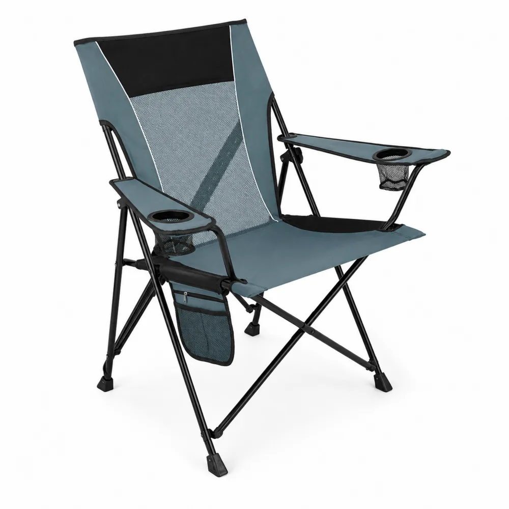 Silla plegable de camping de poliéster con portavasos y almacenamiento Gris