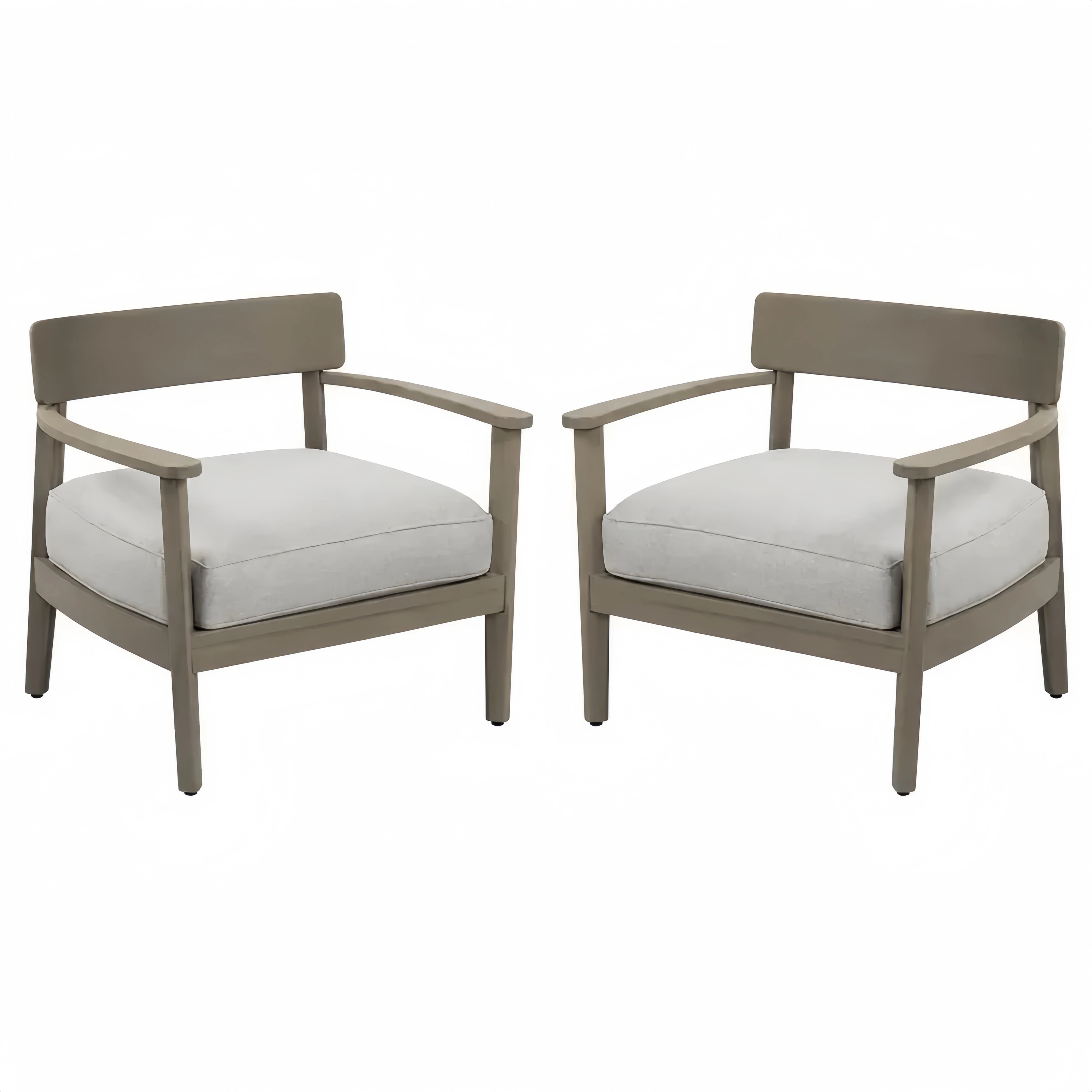 2er Set Outdoor Clubstühle Akazienholz Hellbraun Sitzpolster Grau