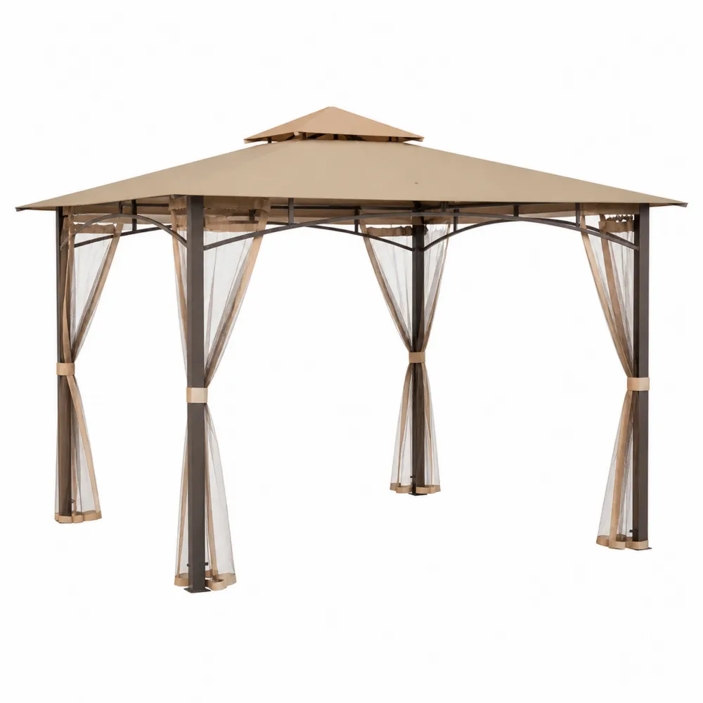 Gartenpavillon aus Stahl mit Polyesterverdeck und Moskitonetz Beige 3x3 m
