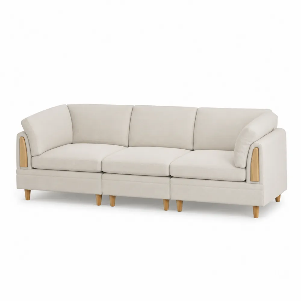 3-Sitzer Sofa Beige mit Holzfüßen