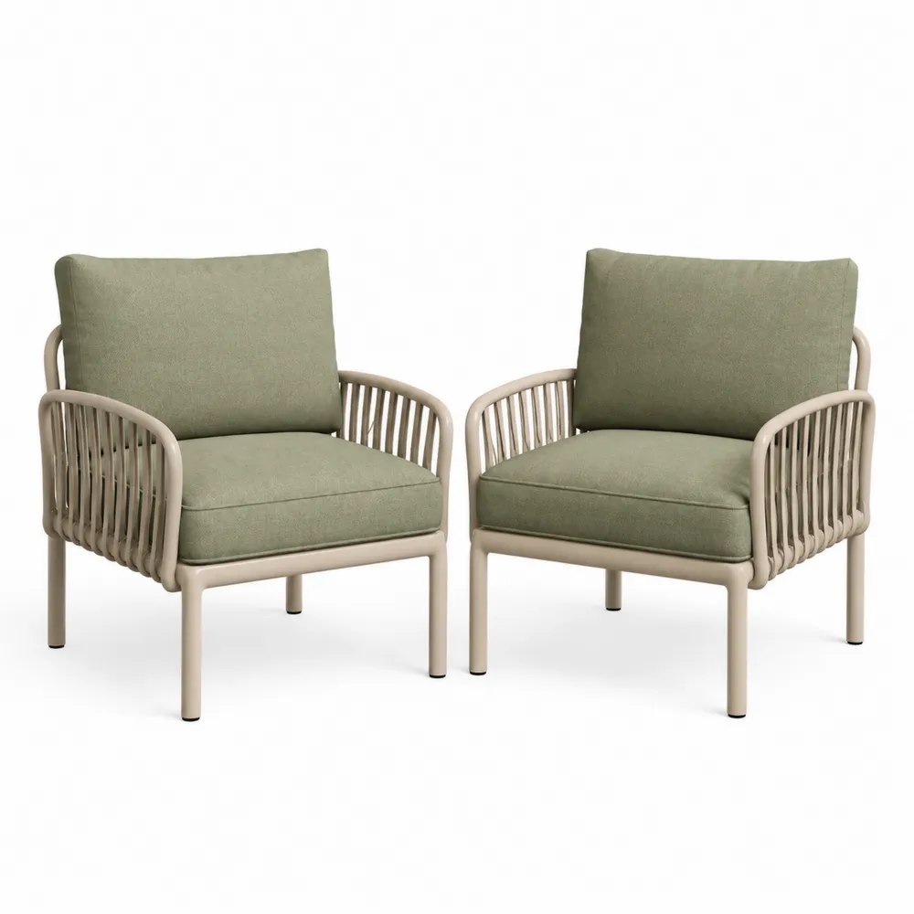 Set aus 2 Outdoor-Clubstühlen mit Aluminium und Polyester