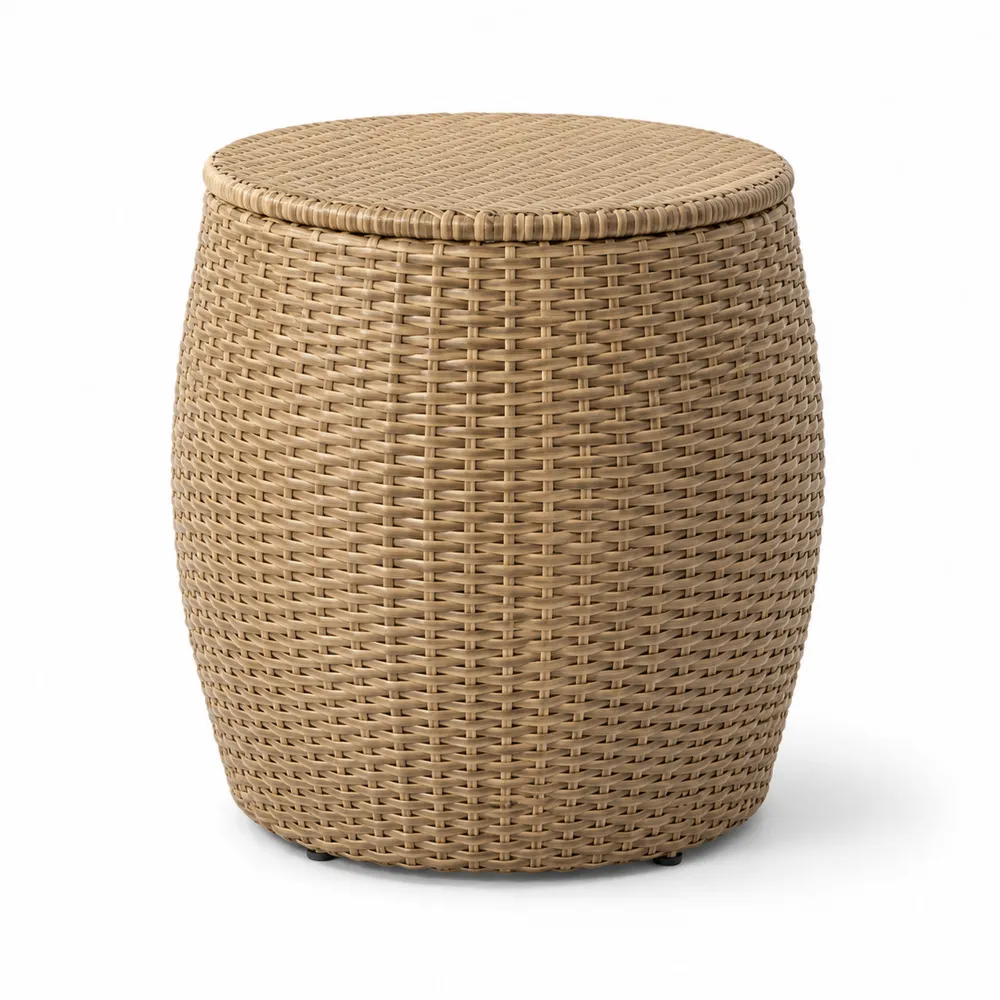 Runder Beistelltisch aus PE-Rattan Beige