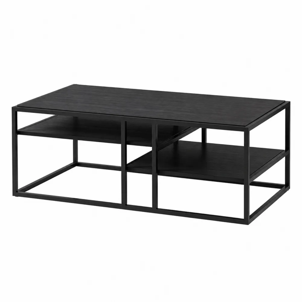 Rechteckiger Couchtisch aus Metall und MDF Schwarz