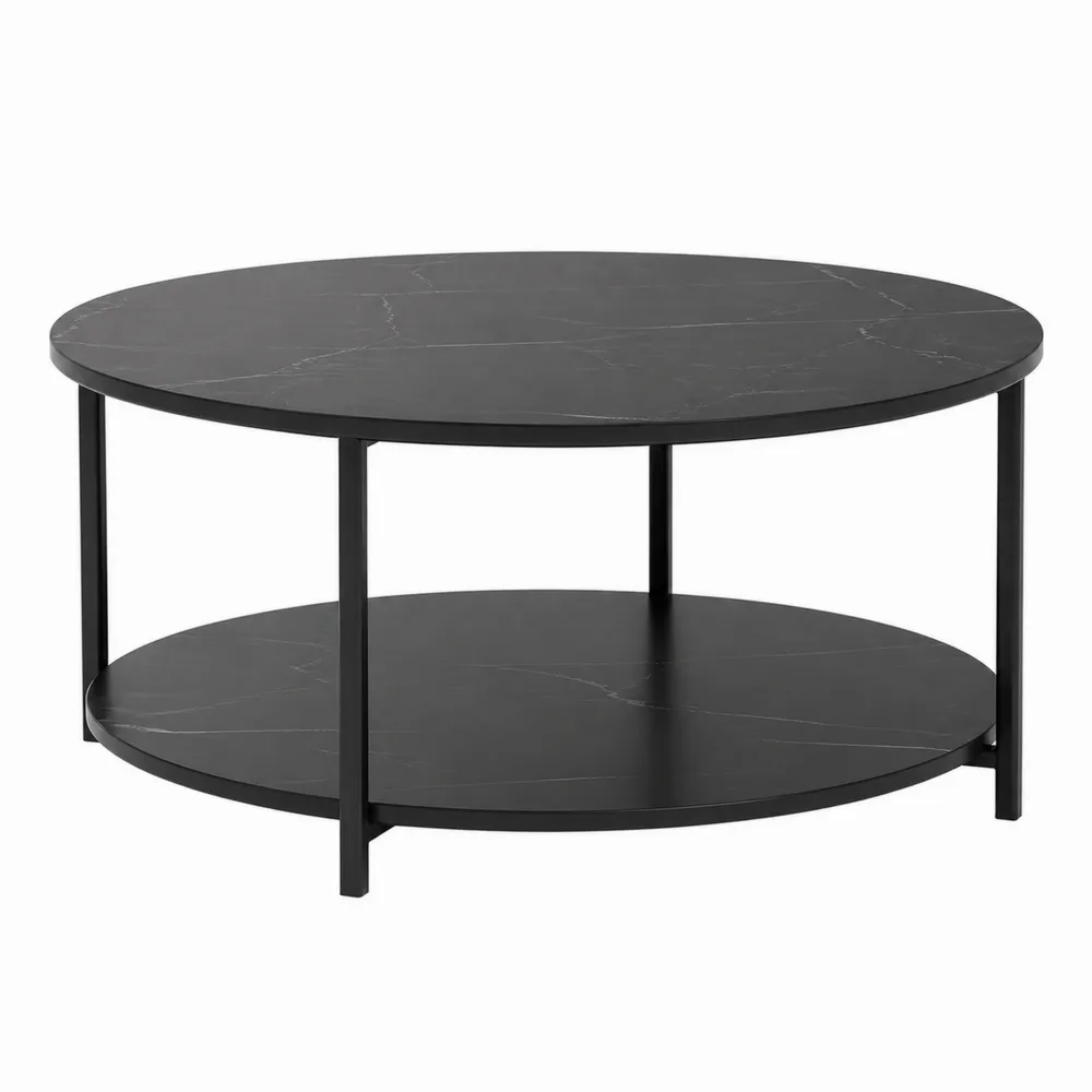 Runder Couchtisch aus MDF und Metall in Schwarz
