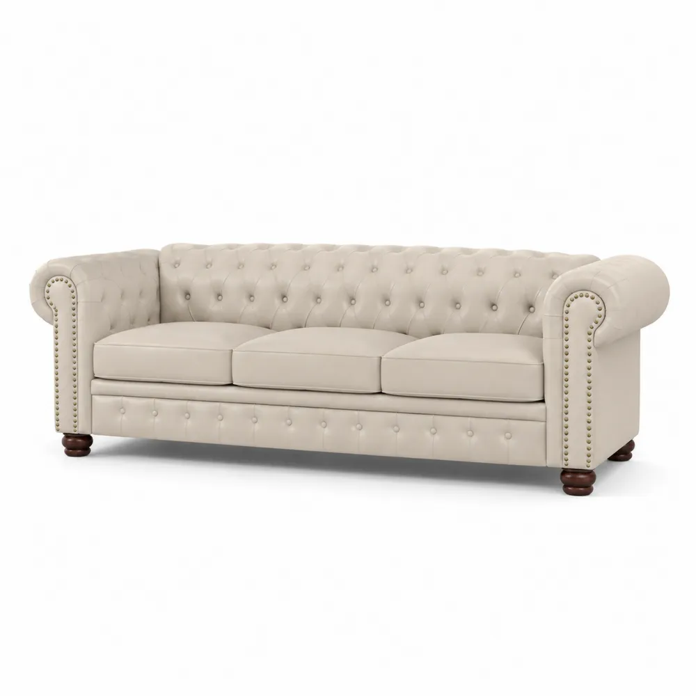 Chesterfield 3-Sitzer Sofa Leder Beige