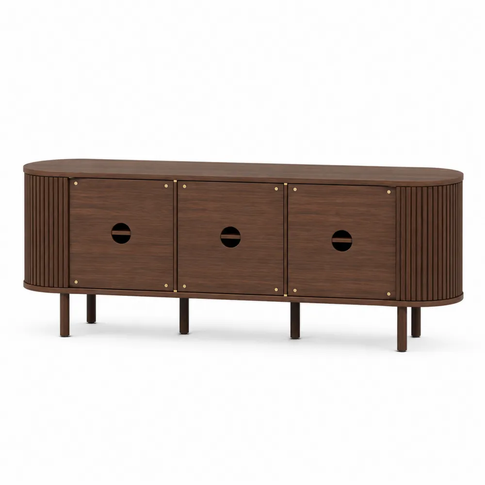 TV-Schrank Holz Braun Oval 3 Türen 150x40x60 cm