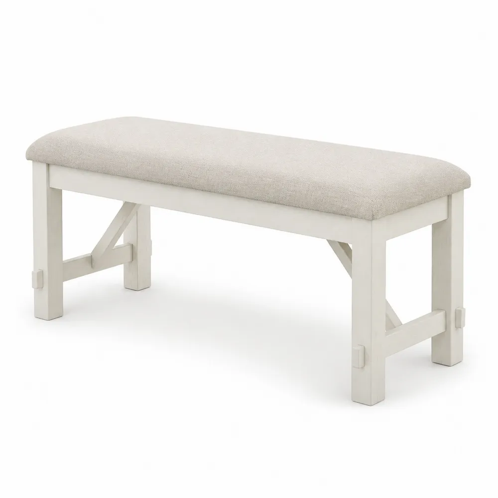 Holzbank mit Stoffbezug Beige 120cm