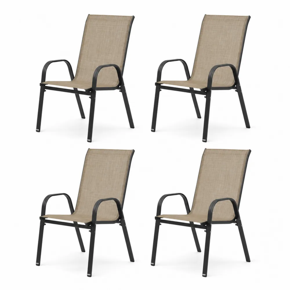 Gartenstuhl Set 4-teilig Metallrahmen Textilene Beige