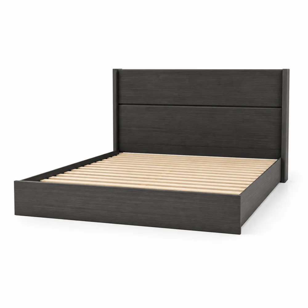 Schwarzes Holzbett mit Lattenrost 200x160 cm