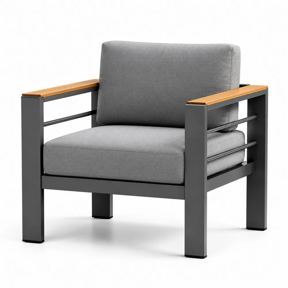 Outdoor-Sessel mit Metallrahmen und Stoffkissen Grau