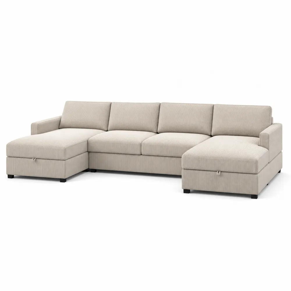 Ecksofa mit Cord Stoff Beige 342x205x84 cm