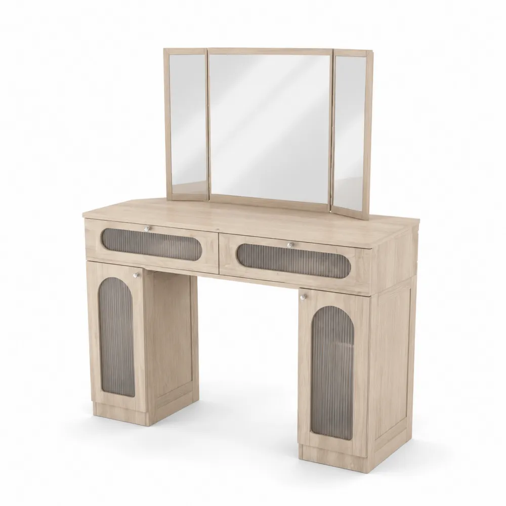 Schminktisch mit Spiegeln aus Holz in Naturfarbe