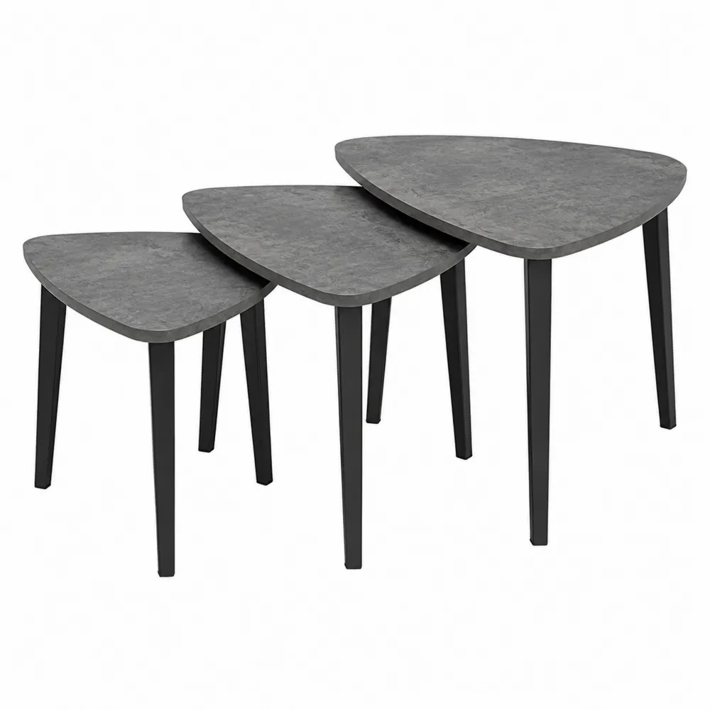 3-teiliges Satztisch-Set aus MDF und Metall in Grau und Schwarz