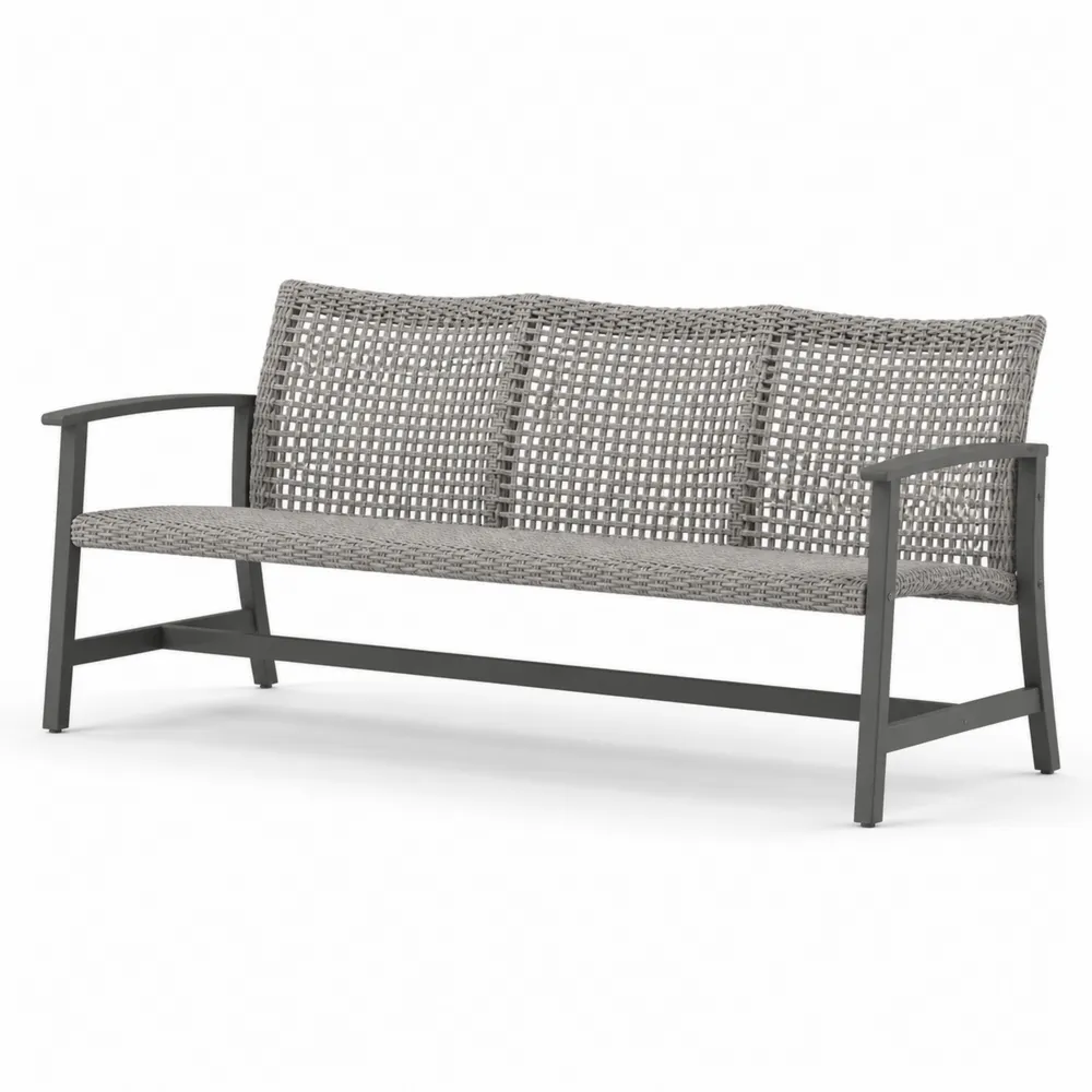 Gartenbank aus Aluminium und Polyethylengeflecht Grau 3-Sitzer