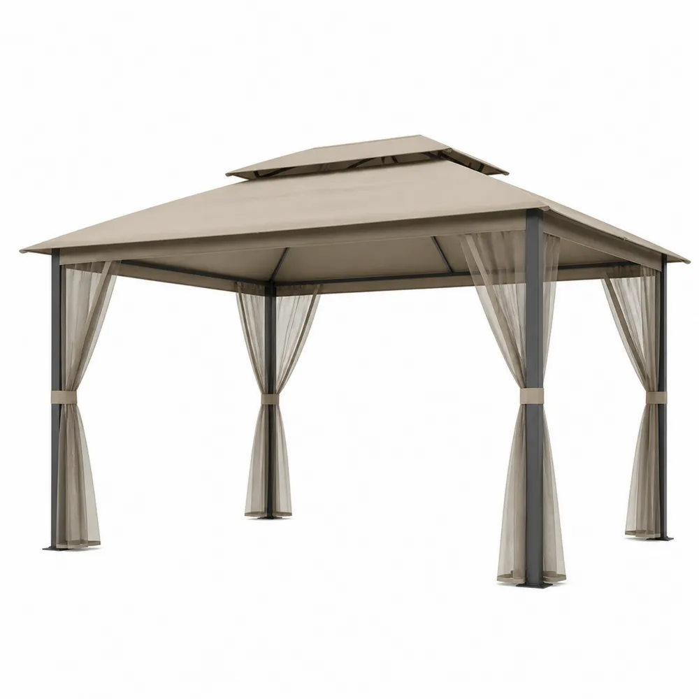 Pavillon Stahl 3x3 m Beige Polyester Netzvorhänge
