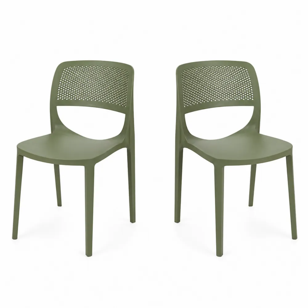 2er Set Stühle aus Kunststoff Olivgrün