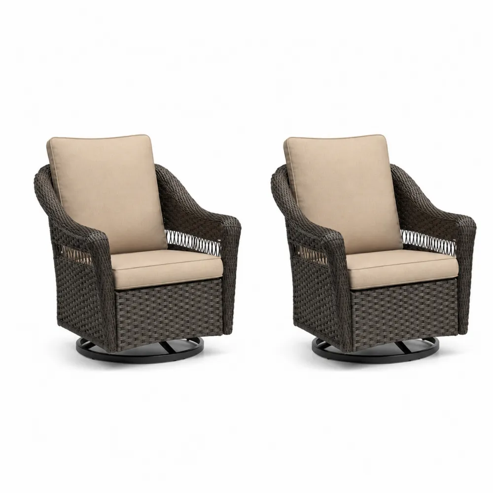 2er-Set Drehbare Gartenstühle aus Rattan Beige
