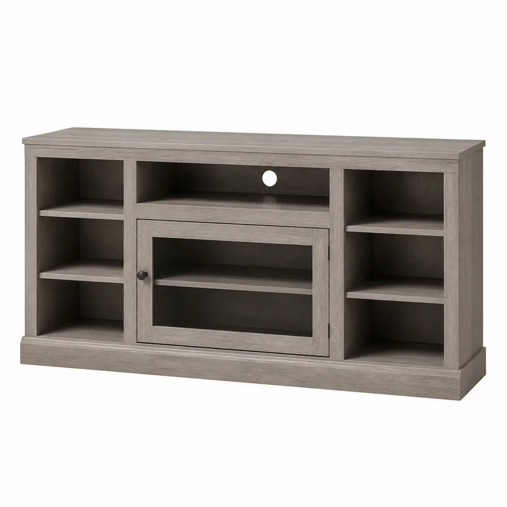 TV-Schrank mit Glastür und Regalfächern MDF Grau 120x40x70 cm