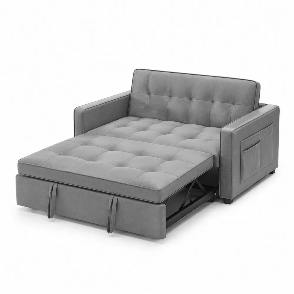 2-Sitzer Schlafsofa Grau Stoff mit Schlaffunktion