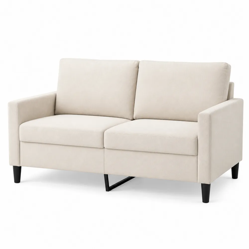 2-Sitzer Sofa aus Polyesterstoff mit Metallbeinen Beige