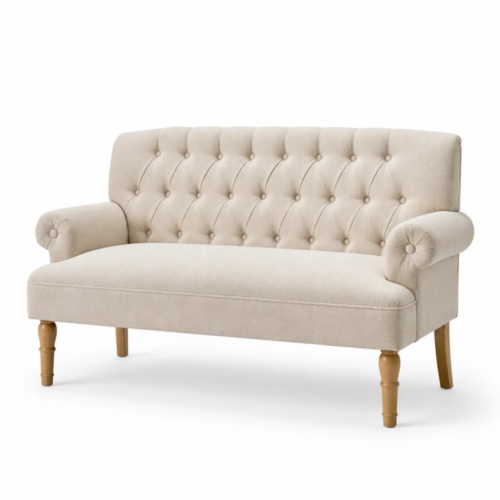 2-Sitzer Sofa Leinwandstoff Beige mit Holzbeinen