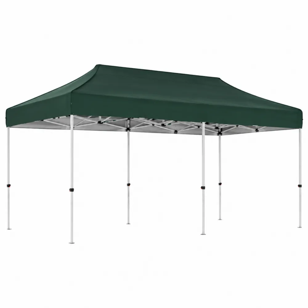 Faltbares Gartenzelt 3x6 m Aluminium Polyester Dunkelgrün