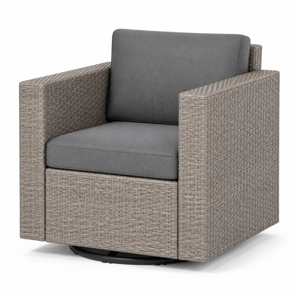 Outdoor-Clubstuhl aus Rattan mit grauem Kissen