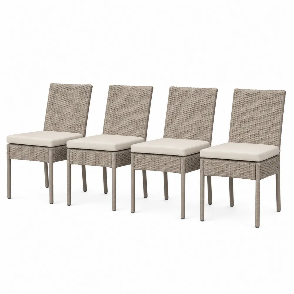 4er Set Gartenstühle aus Polyrattan und Stahl Beige