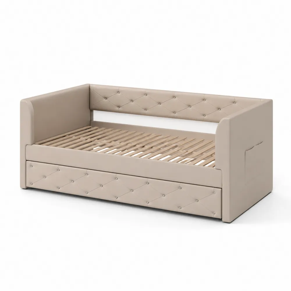 Tagesbett mit Schublade aus Kunstleder Beige