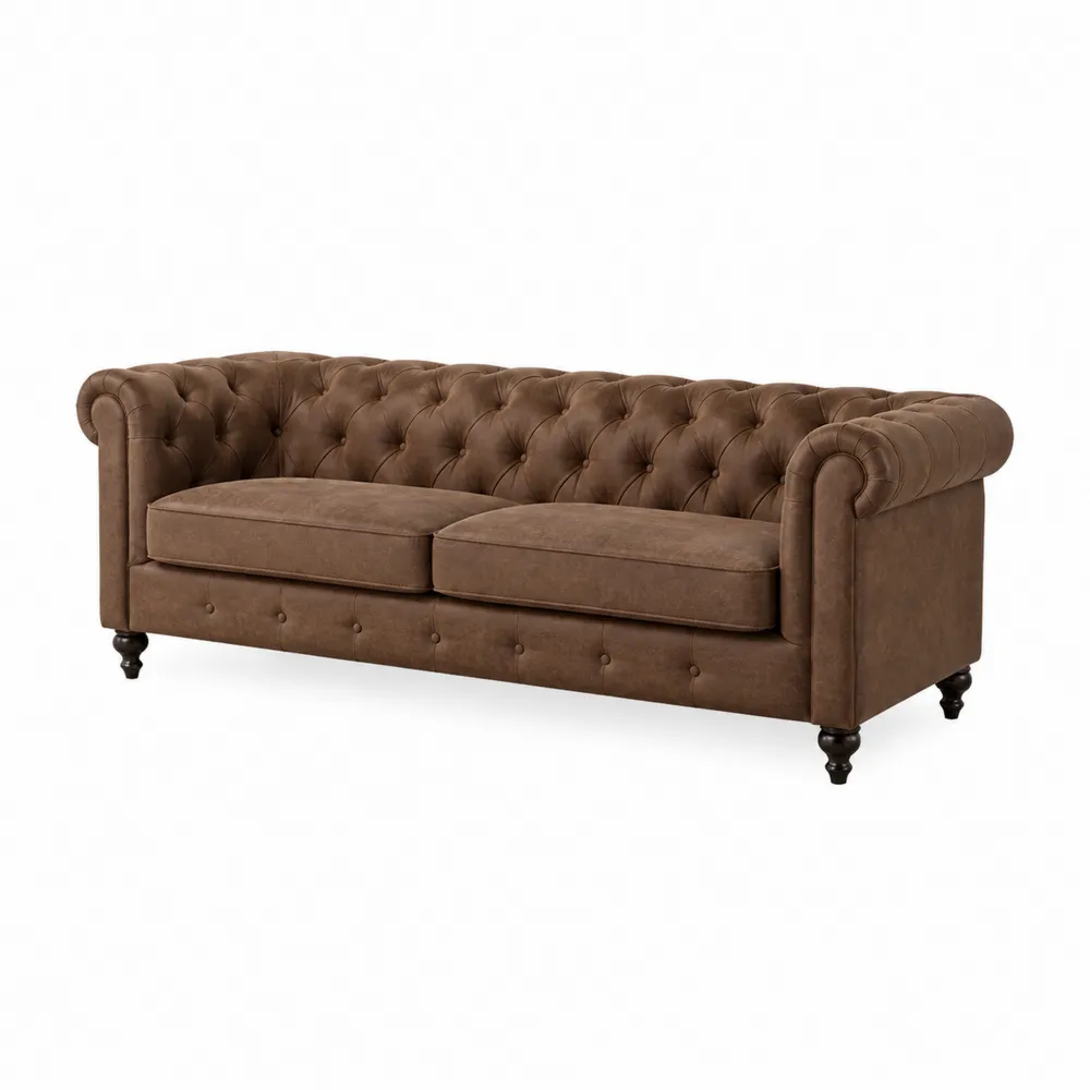 Chesterfield Sofa 3-Sitzer PU-Leder Braun 220 cm