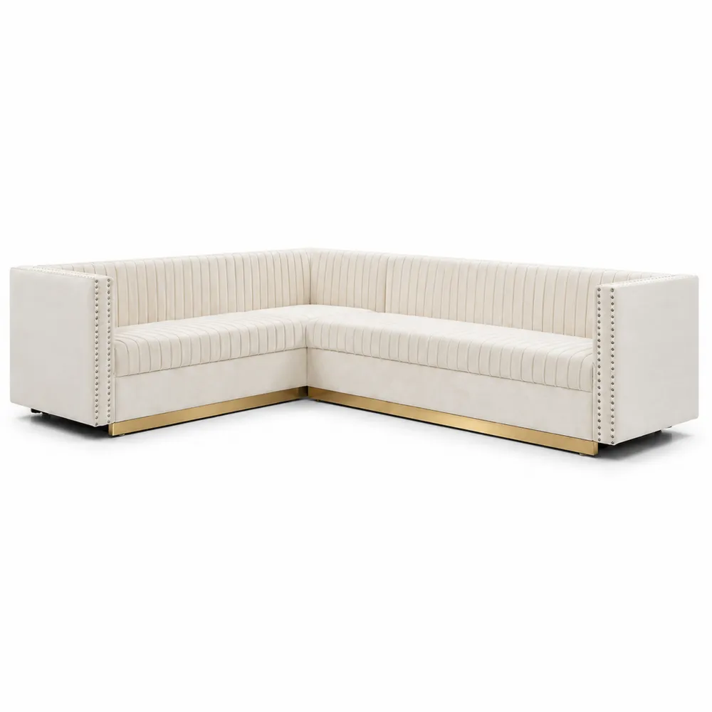 Beiges Ecksofa aus Samt mit Metallbasis