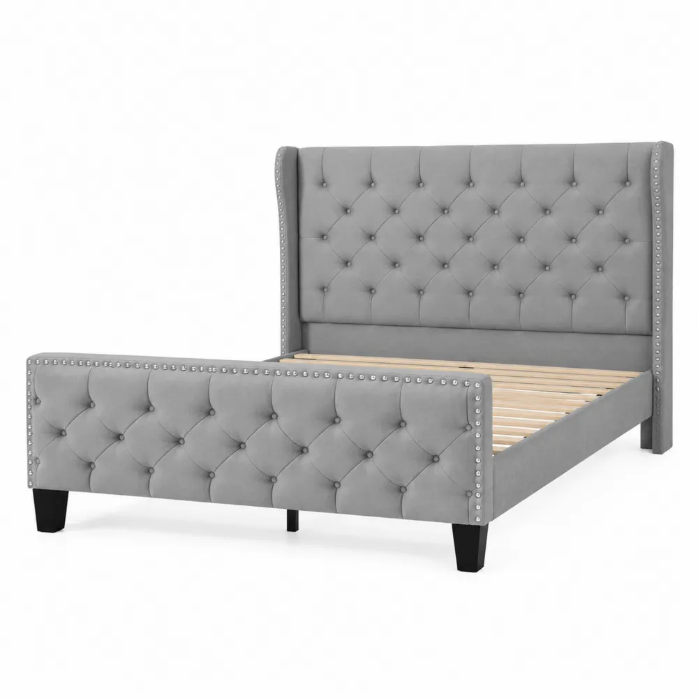 Gepolstertes Doppelbett Samt Grau mit Knopfheftung 200x140cm
