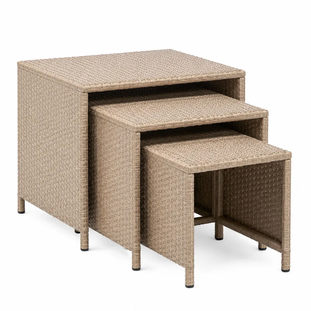 Beige 3-teilige Satztische aus Polyrattan