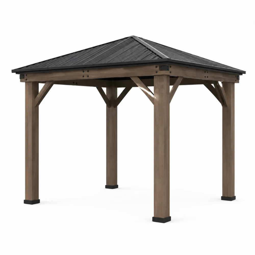 Pavillon Holz 3x3 m mit Aluminiumdach Braun/Schwarz