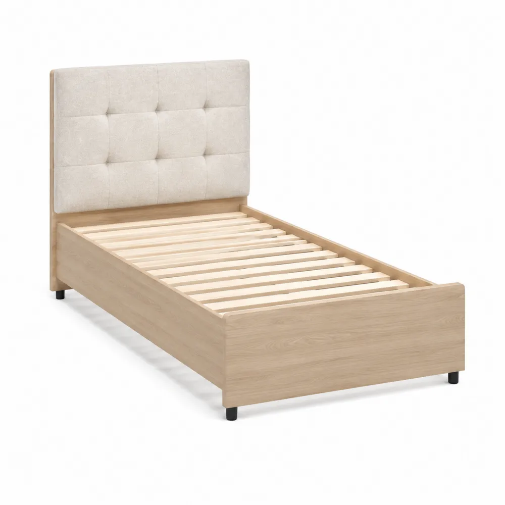 Einzelbett mit Polsterkopfteil aus Eichenholz Beige 200x90cm
