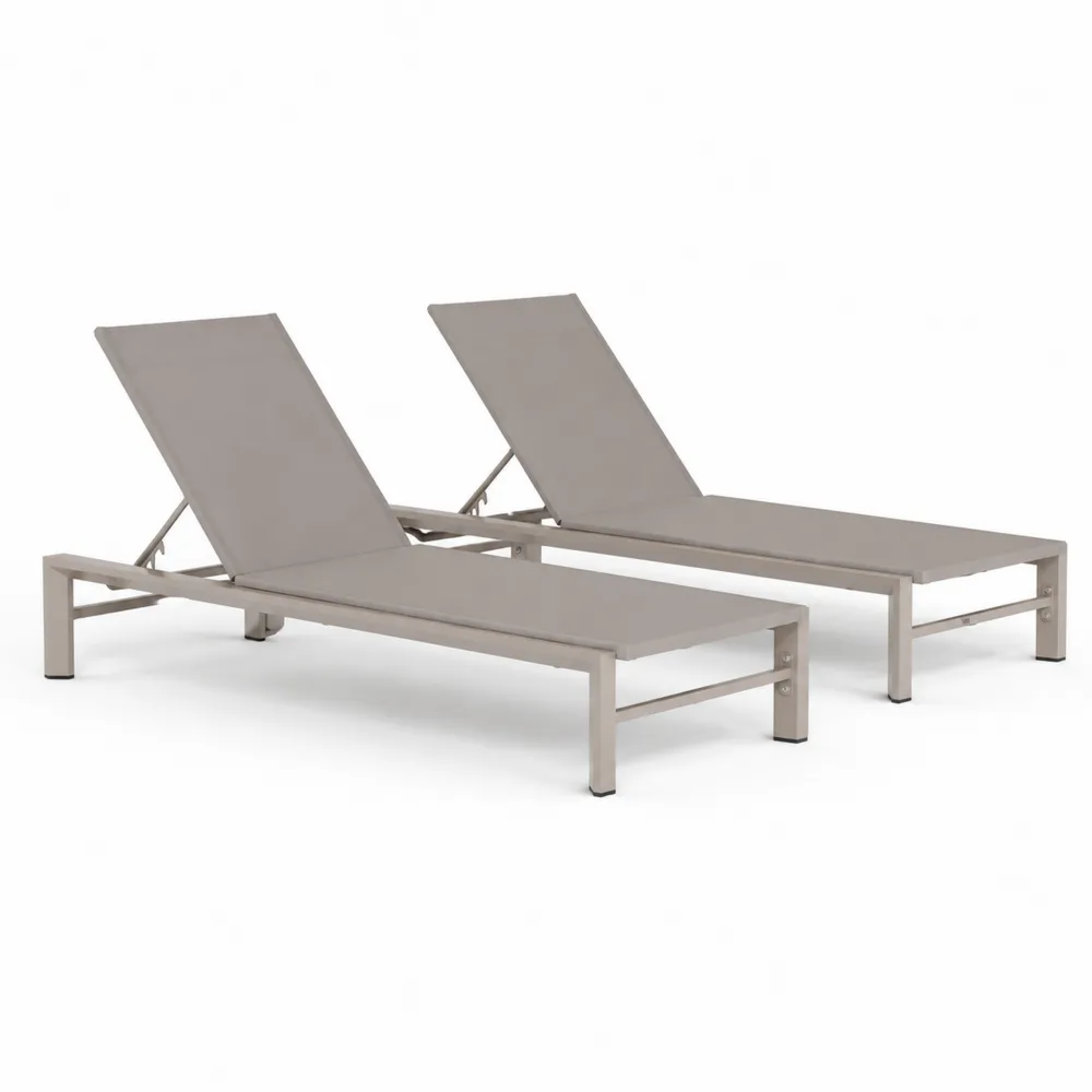 2-teiliges Aluminium-Sonnenliege-Set mit Textilene, Beige, Verstellbar