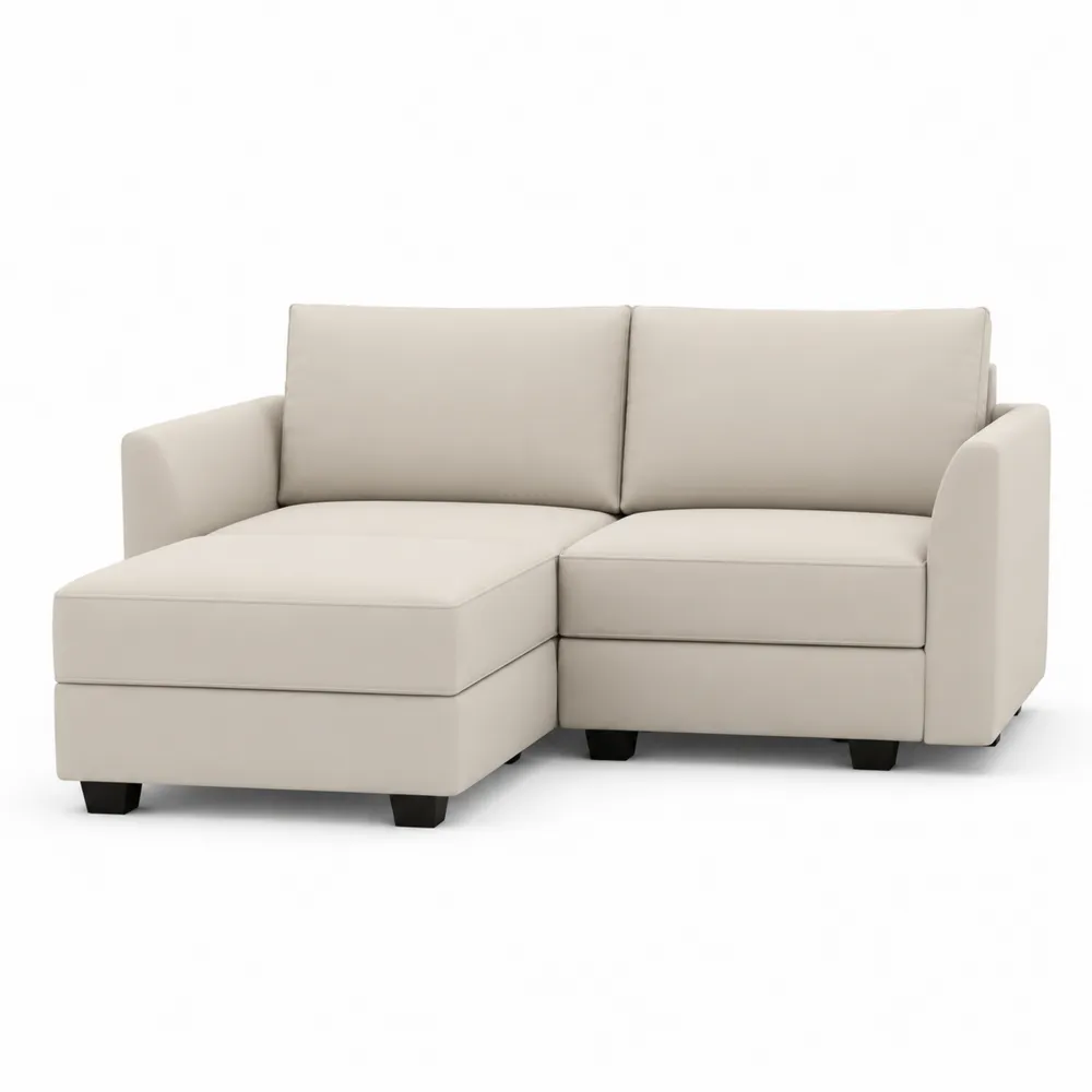 Ecksofa 2-Sitzer mit Ottomane Kunstleder Beige