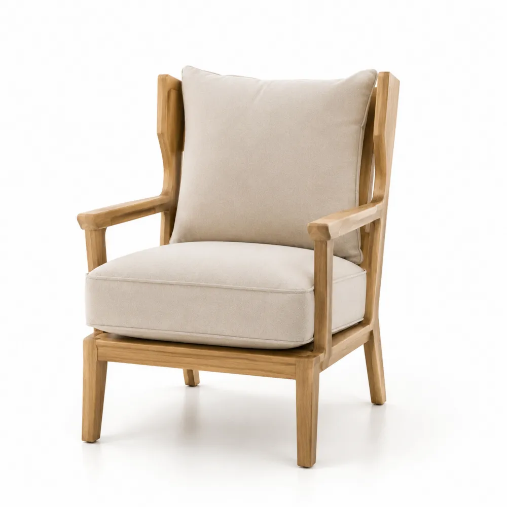 Sessel aus Eichenholz mit Stoffpolsterung Beige