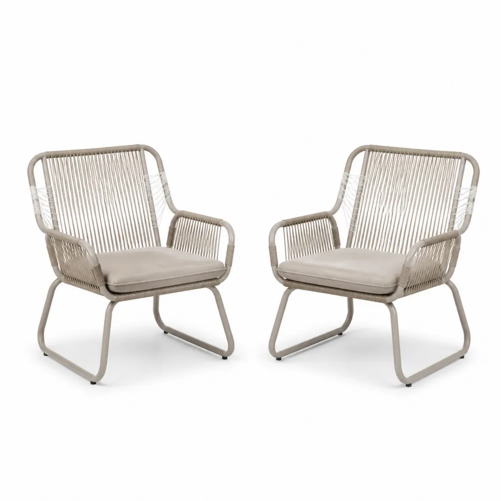 2er-Set Clubsessel Stahl Synthetisches Geflecht Polyesterkissen Creme/Beige