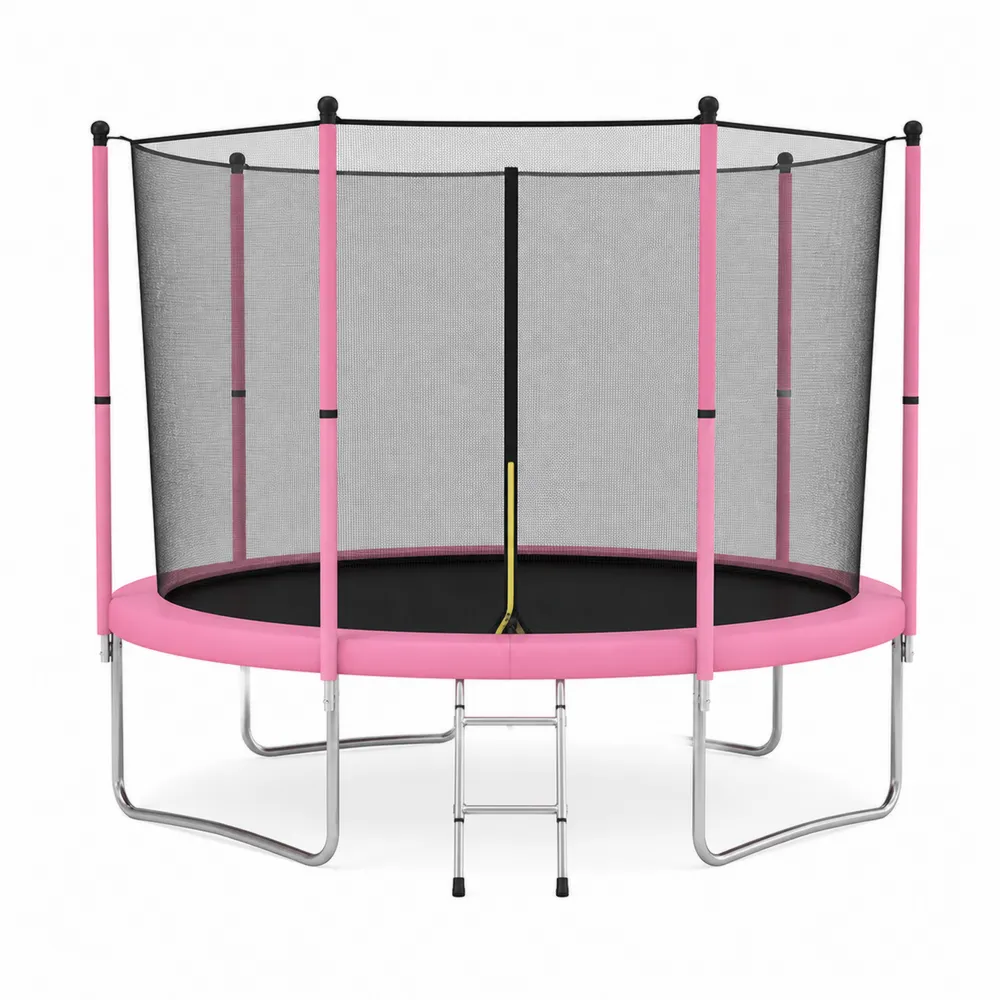 Trampolin mit Sicherheitsnetz und Leiter Rosa