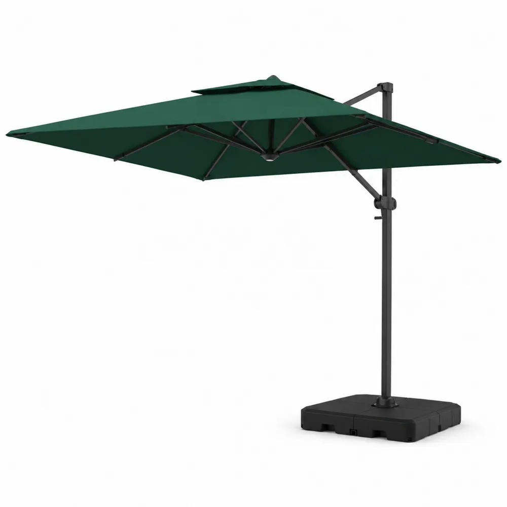 Ampelschirm rechteckig 3m x 2m Polyester Grün Aluminiumrahmen