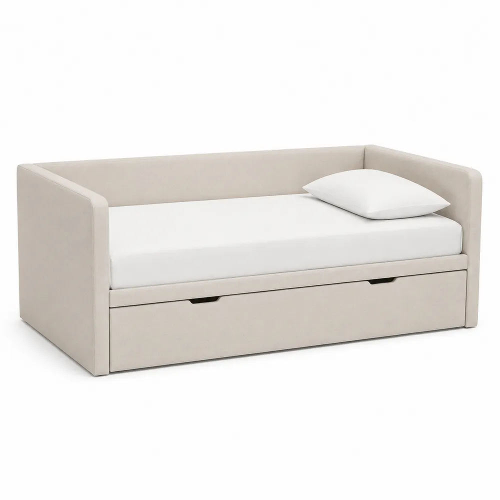 Tagesbett mit Ausziehbett Stoff Beige 200x90 cm