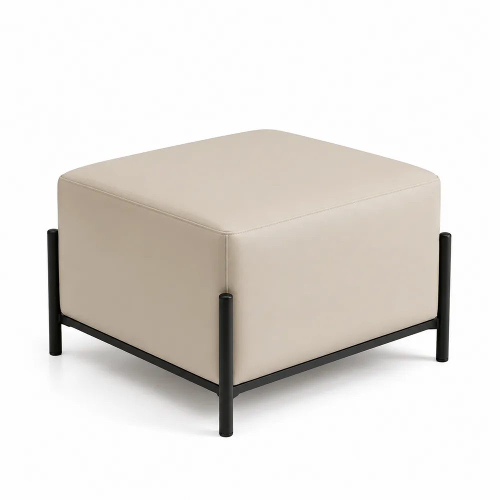 Quadratischer Fußhocker Stahl Kunstleder Beige 60x60x40cm