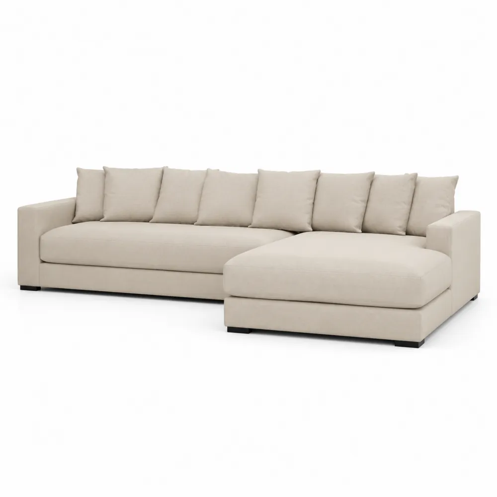 Ecksofa 3-Sitzer mit Ottomane Leinen Beige