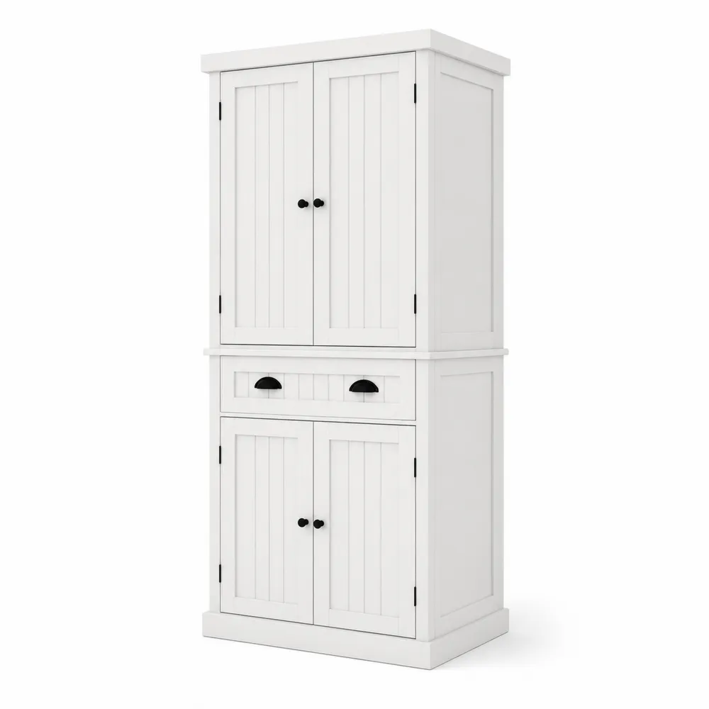 Weißer MDF-Schrank mit Doppeltüren und Schublade 180x80x40cm