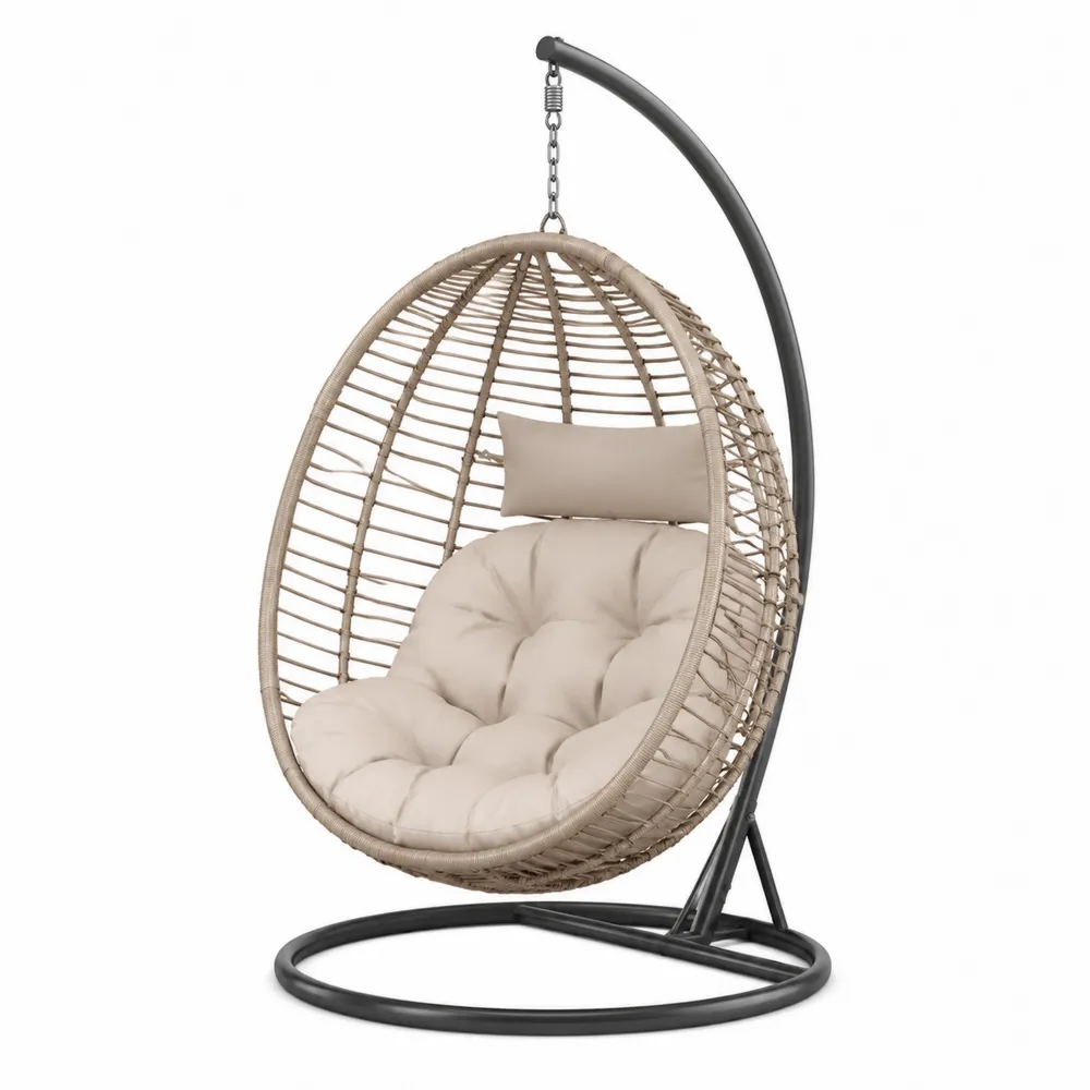 Hängesessel aus synthetischem Rattan und Stahl, Creme