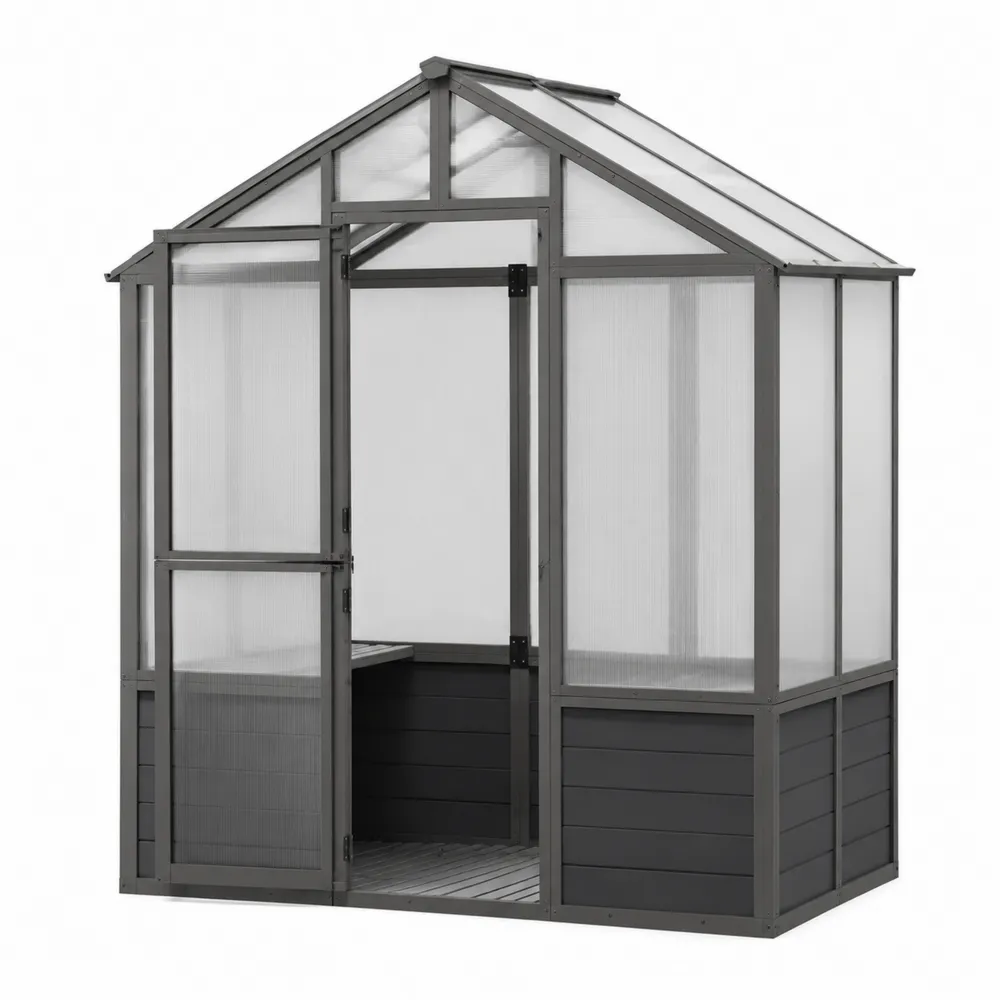 Gewächshaus aus Aluminium und Polycarbonat Grau 120x200x190 cm